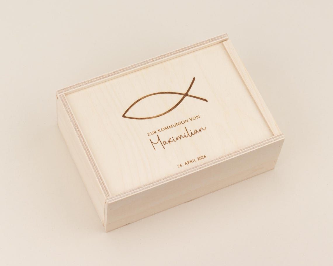 Personalisiertes Geldgeschenk aus Holz zur Kommunion, Kommunionsgeschenk für Geld und Gutscheine, Geldgeschenk aus Holz mit Gravur